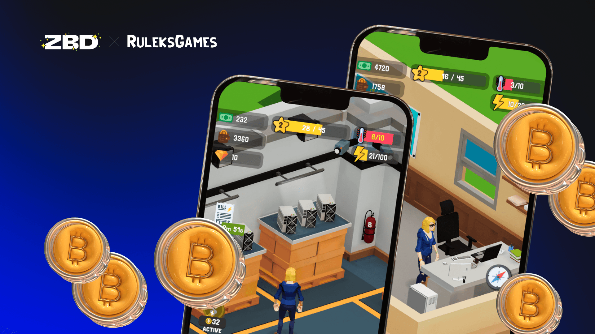 ZBD and Ruleks Games partnered to bring Embedded Rewards into Crypto Miner Tycoon.